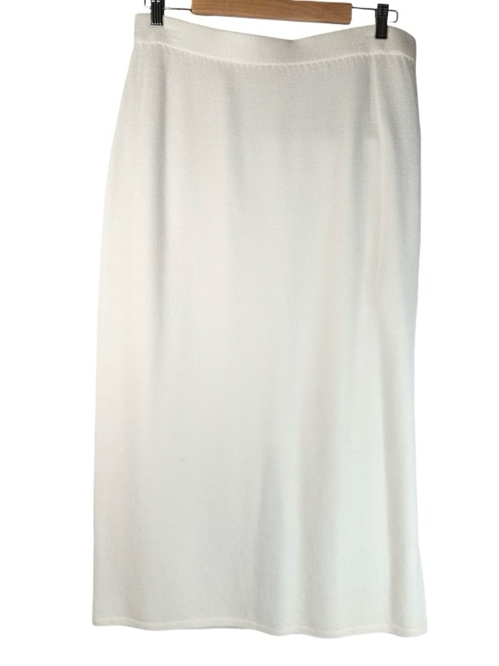 St. John Basics Solid Ivory Knit Pull-On Back Slit Midi Skirt Size 16